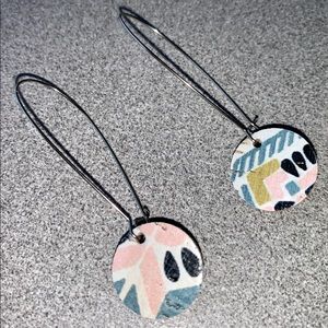 Azteca: Cork and leather Aztec print earrings